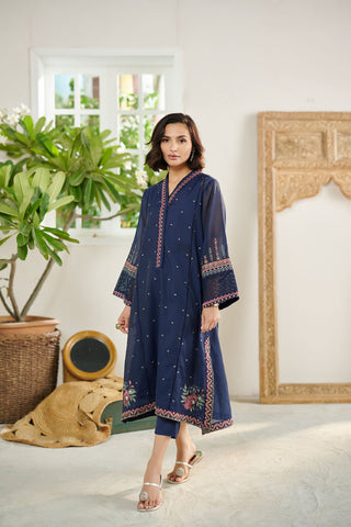 DC-2083 NAVY BLUE 2PCS  EMBROIDERED KURTA WITH TROUSER