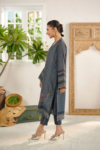 DC-2084 GREY 2PCS  EMBROIDERED KURTA WITH TROUSER