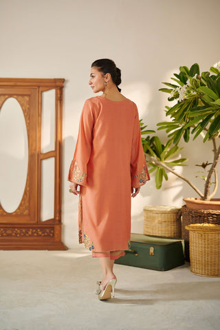 DC-2089 PEACH 2PCS  EMBROIDERED KURTA WITH TROUSER