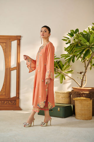 DC-2089 PEACH 2PCS  EMBROIDERED KURTA WITH TROUSER