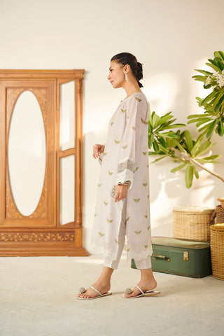 DC-2090 OFF WHITE 2PCS  MUNAR EMBROIDERED KURTA WITH TROUSER