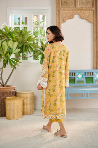 DC-2091 YELLOW 2PCS MUNAR  EMBROIDERED KURTA WITH TROUSER