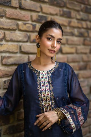 DC-2098 NAVY BLUE 2PCS  EMBROIDERED KURTA WITH TROUSER