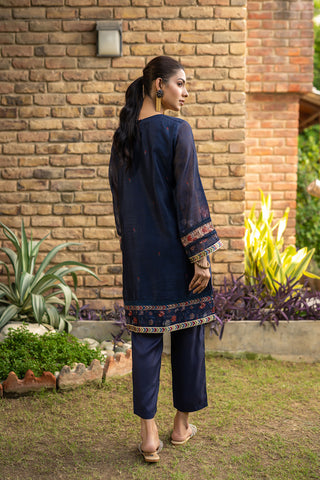 DC-2098 NAVY BLUE 2PCS  EMBROIDERED KURTA WITH TROUSER