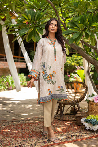 DC-2099 BEIGE 2PCS  EMBROIDERED KURTA WITH TROUSER
