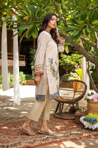 DC-2099 BEIGE 2PCS  EMBROIDERED KURTA WITH TROUSER