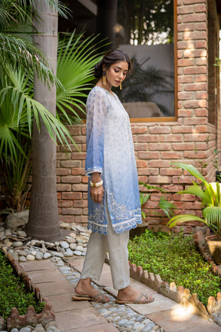 DC-2101 BLUE 2PCS  EMBROIDERED KURTA WITH TROUSER