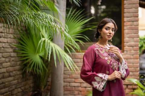 DC-2103 MAGENTA 2PCS  EMBROIDERED KURTA WITH TROUSER
