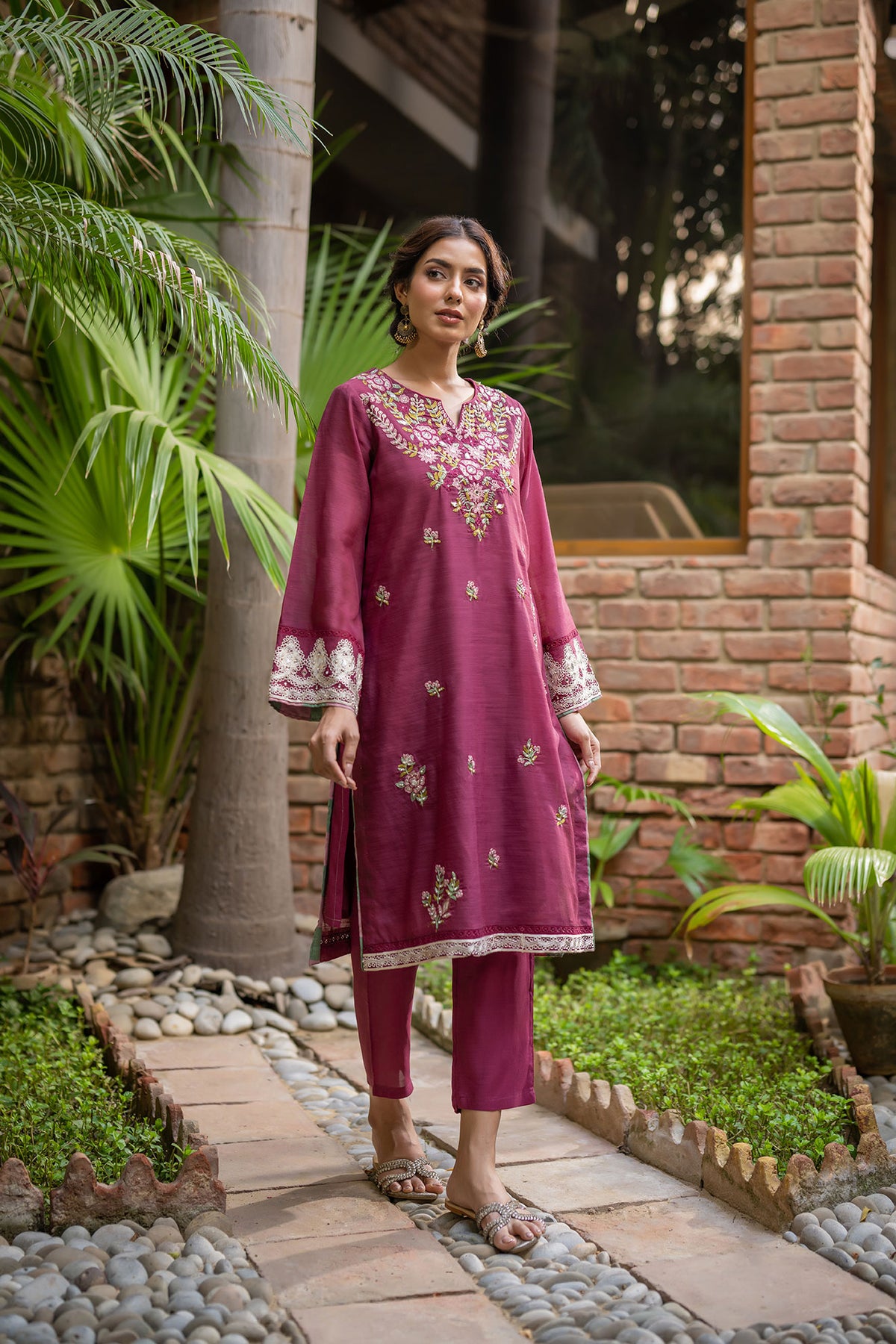 DC-2103 MAGENTA 2PCS  EMBROIDERED KURTA WITH TROUSER