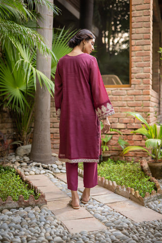 DC-2103 MAGENTA 2PCS  EMBROIDERED KURTA WITH TROUSER
