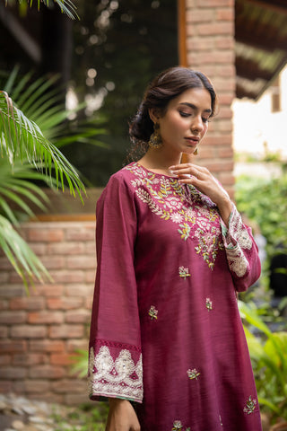 DC-2103 MAGENTA 2PCS  EMBROIDERED KURTA WITH TROUSER