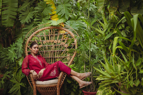 DC-2104 PINK 2PCS  EMBROIDERED KURTA WITH TROUSER