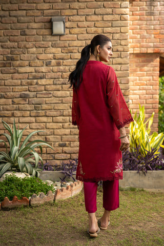 DC-2104 PINK 2PCS  EMBROIDERED KURTA WITH TROUSER