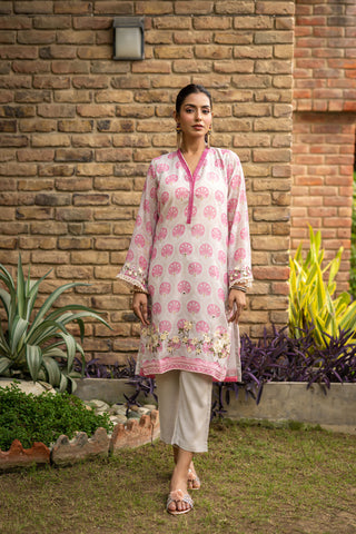 DC-2106 PINK 2PCS  EMBROIDERED KURTA WITH TROUSER
