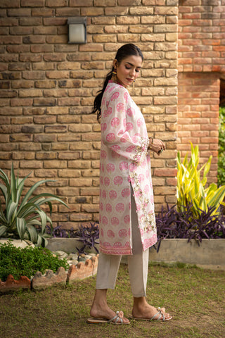 DC-2106 PINK 2PCS  EMBROIDERED KURTA WITH TROUSER