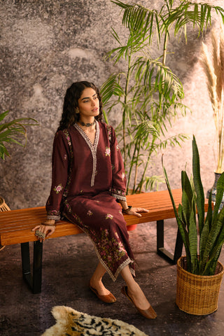 DC-2108 MAROON KARANDI 2PCS EMBROIDERED KURTA WITH TROUSER