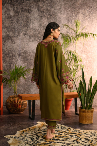 DC-2109 GREEN KARANDI 2PCS EMBROIDERED KURTA WITH TROUSER