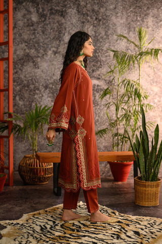 DC-2112 RUST KHADDAR 2PCS EMBROIDERED KURTA WITH TROUSER
