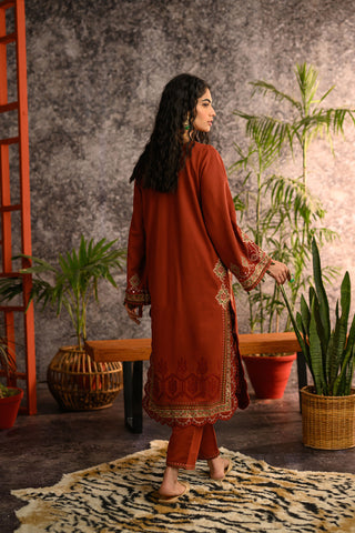 DC-2112 RUST KHADDAR 2PCS EMBROIDERED KURTA WITH TROUSER