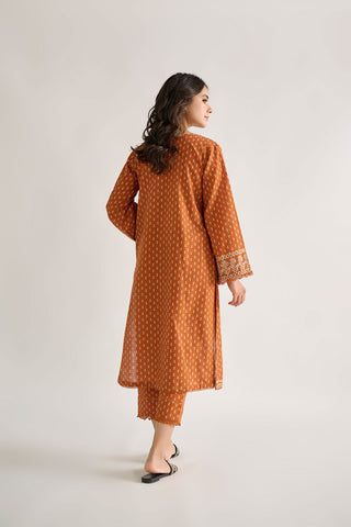 DC-2113 ORANGE KHADDAR 2PCS EMBROIDERED KURTA WITH TROUSER