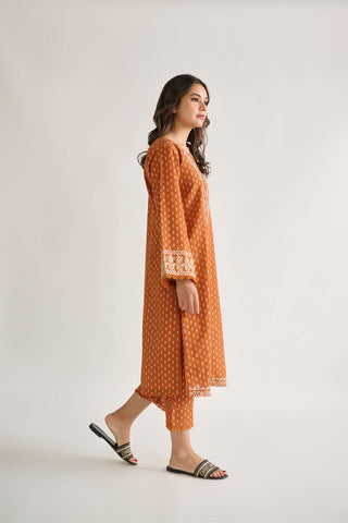 DC-2113 ORANGE KHADDAR 2PCS EMBROIDERED KURTA WITH TROUSER