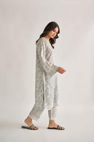 DC-2114 GREY KHADDAR 2PCS EMBROIDERED KURTA WITH TROUSER