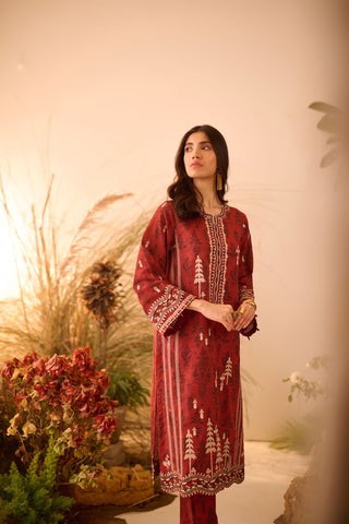 DC-2122 RUST KHADDAR 2PCS EMBROIDERED KURTA WITH TROUSER
