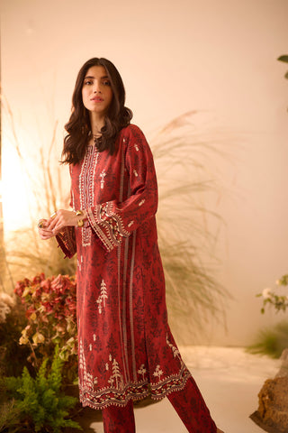 DC-2122 RUST KHADDAR 2PCS EMBROIDERED KURTA WITH TROUSER