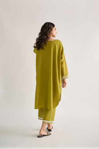 DC-2127 GREEN KARANDI 2PCS EMBROIDERED KURTA WITH TROUSER
