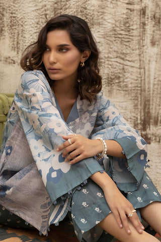 DC-2131 BLUE LAWN 2PCS PRINTED KURTA WITH TROUSER