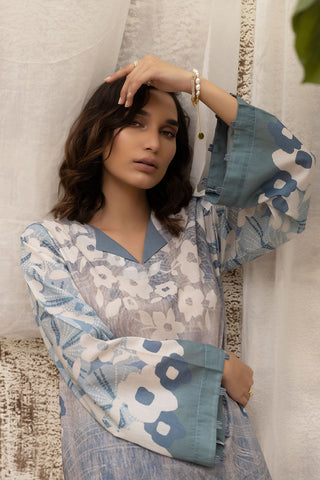 DC-2131 BLUE LAWN 2PCS PRINTED KURTA WITH TROUSER