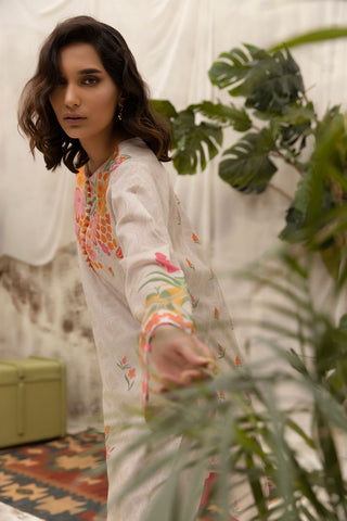 DC-2133 BEIGE LAWN 2PCS PRINTED KURTA WITH TROUSER