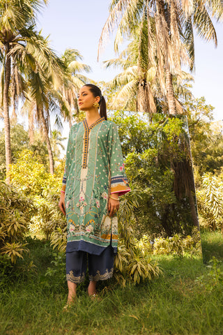 DC-2139 GREEN 2PCS HAND EMBELLISHED  SHIRT WITH TROUSER