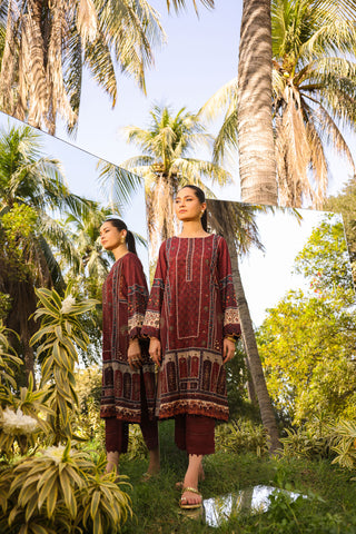 DC-2141 MAROON 2PCS HAND EMBELLISHED  SHIRT WITH TROUSER