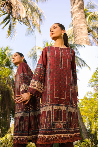 DC-2141 MAROON 2PCS HAND EMBELLISHED  SHIRT WITH TROUSER