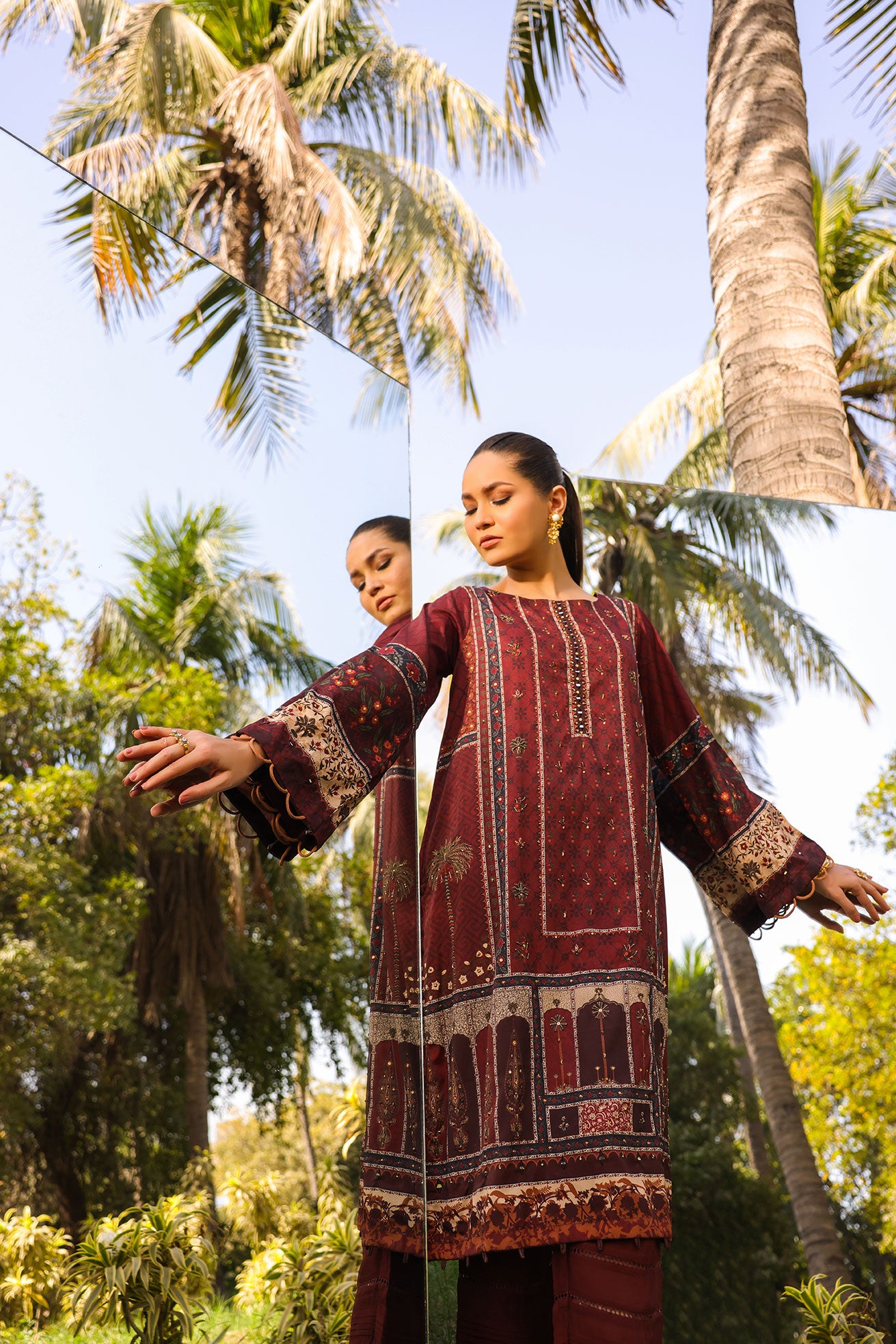 DC-2141 MAROON 2PCS HAND EMBELLISHED  SHIRT WITH TROUSER