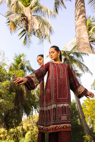 DC-2141 MAROON 2PCS HAND EMBELLISHED  SHIRT WITH TROUSER