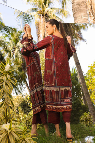 DC-2141 MAROON 2PCS HAND EMBELLISHED  SHIRT WITH TROUSER