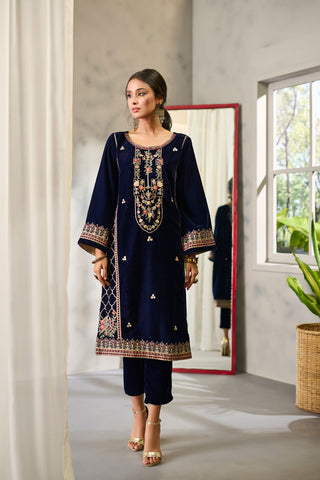DA-1677 BLUE EMBROIDERED KURTA