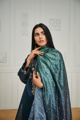 DA-2049 C-GREEN EMBROIDERED KURTA WITH DUPATTA