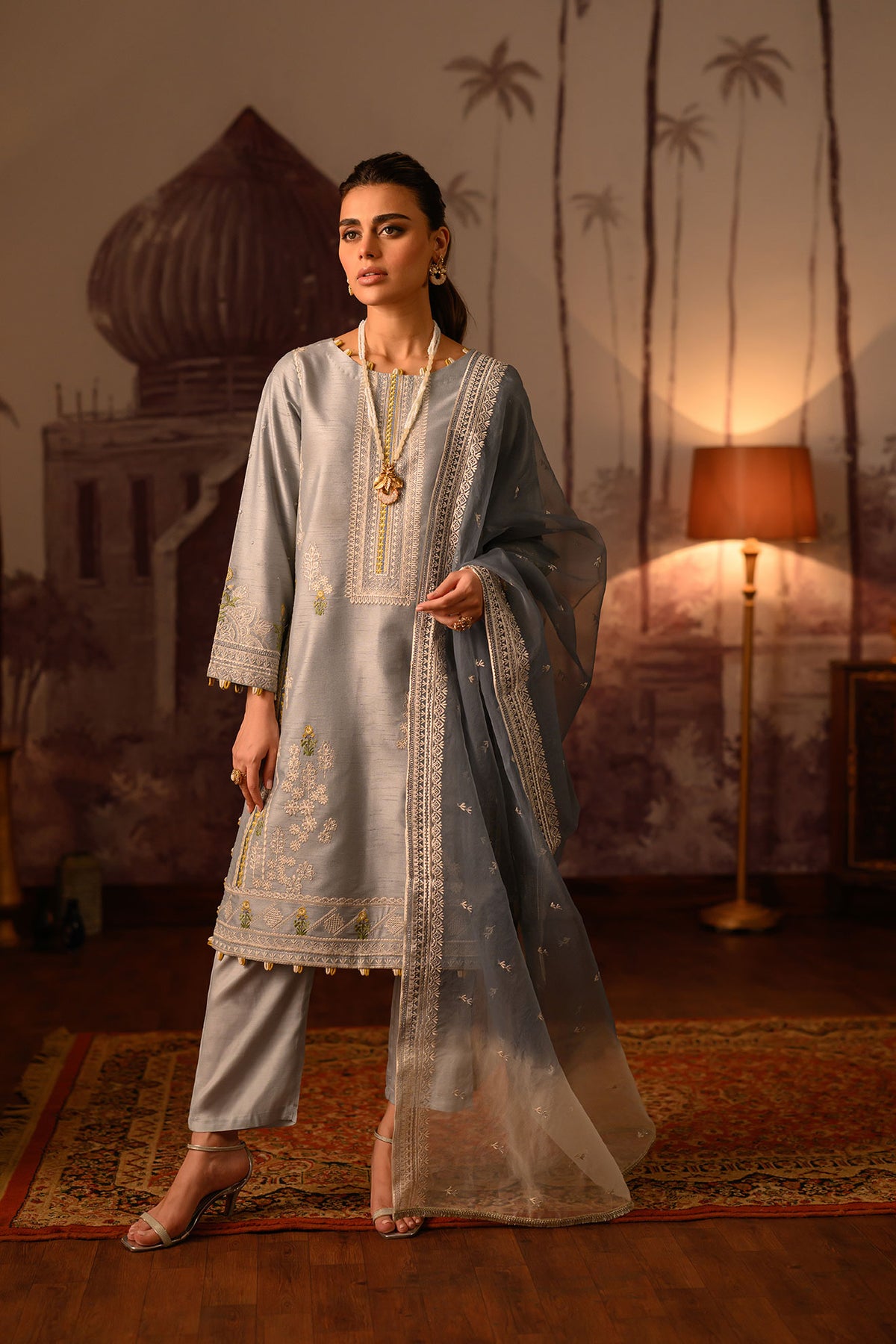 DU-3103-GREY-COTTON ORGANZA-4PCS