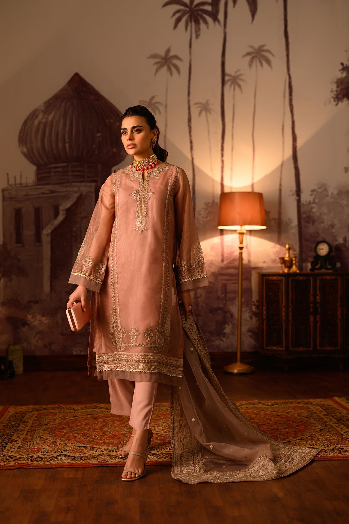DU-3108-TEA PINK-ORGANZA CHECK -4PCS
