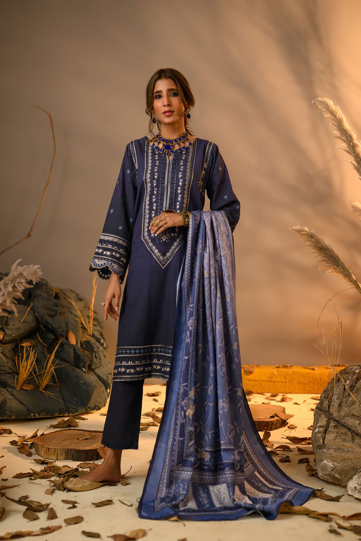 DU-3112 NAVY BLUE KHADDAR  3PCS