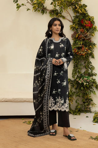 DU-3133 - BLACK - EMBROIDERED LAWN - 3PCS