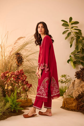 DC-2123 MAROON KARANDI 2PCS EMBROIDERED KURTA WITH TROUSER