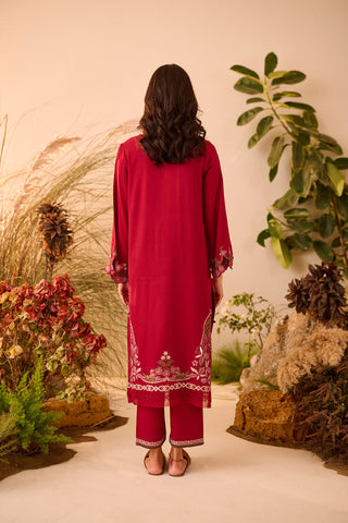 DC-2123 MAROON KARANDI 2PCS EMBROIDERED KURTA WITH TROUSER