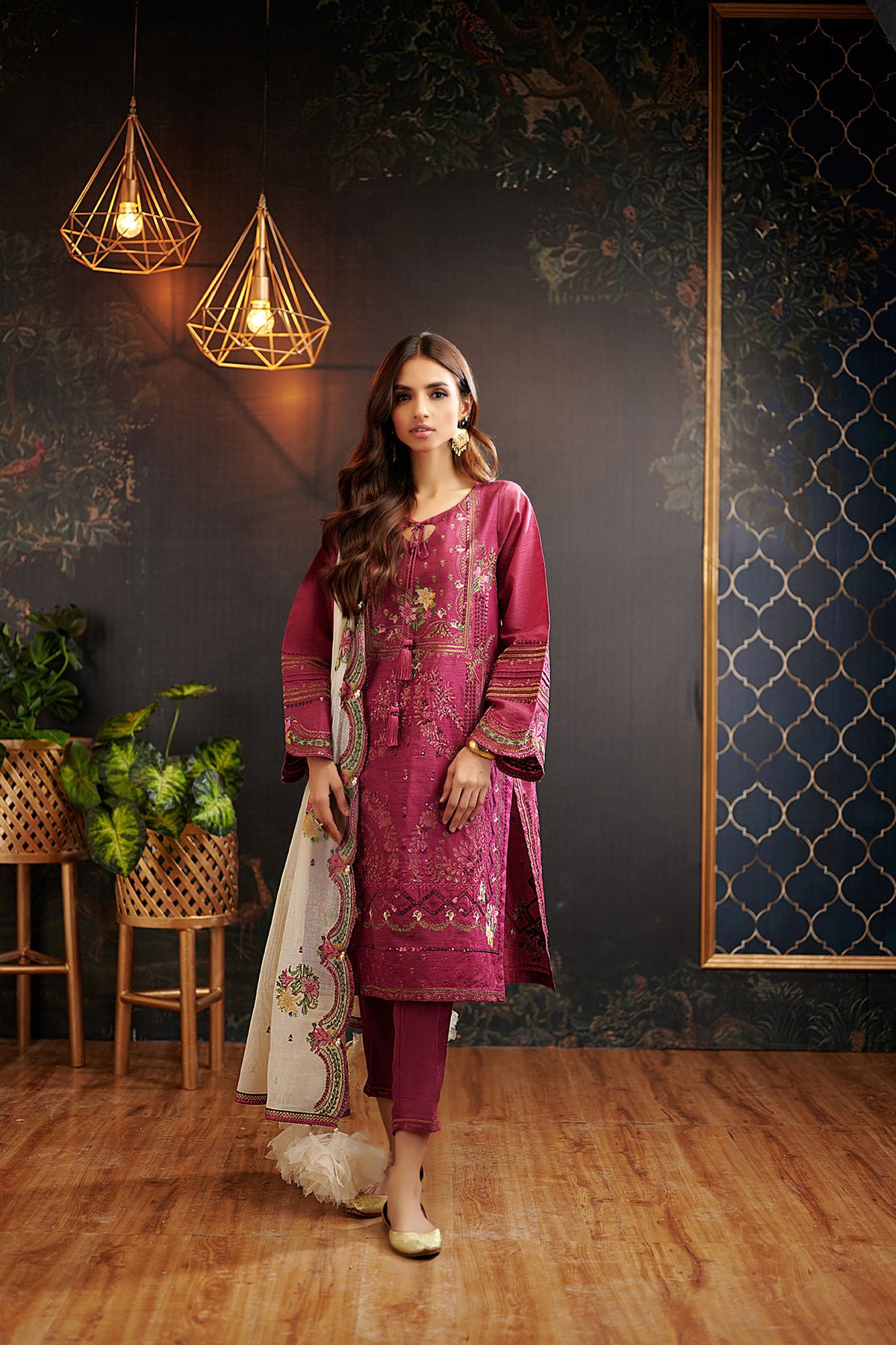 DU-3065 MAROON COTTON-ORGANZA  3PCS