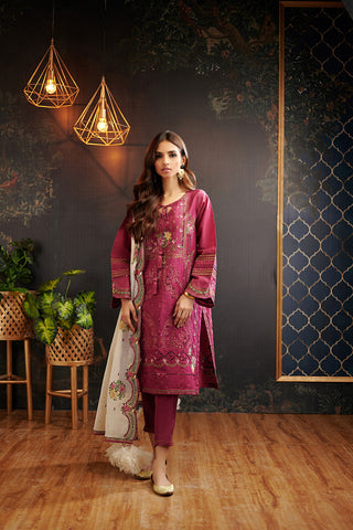 DU-3065 MAROON COTTON-ORGANZA  3PCS