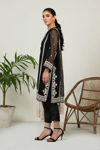 DA-2019 BLACK EMBROIDERED KURTA WITH DUPATTA