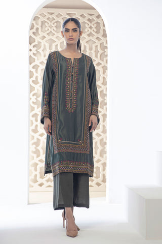 DA-3015 GREEN EMBROIDERED KURTA WITH TROUSER